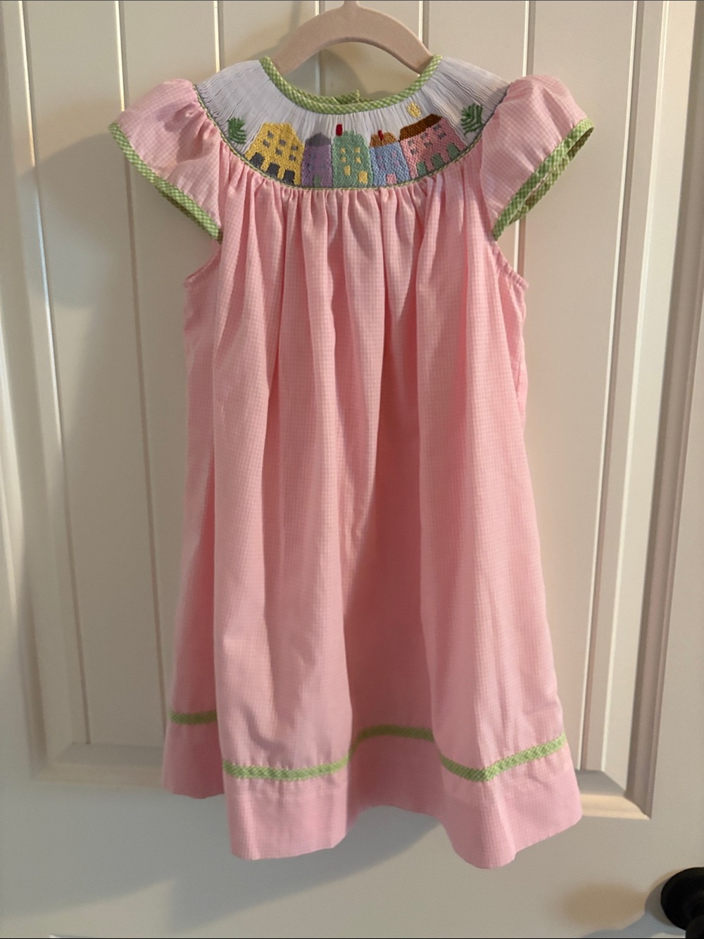 Mimi Pink Girls Smocked Dress with Village Embroidery